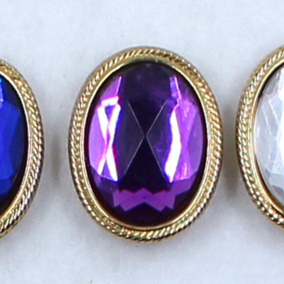 Four Oval Faceted Button Covers - Gold Tone Base - 1 Ea Red, Blue, Purple Clear - Picture 12 of 13